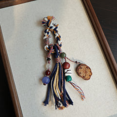 【Exotic】Herbal Scent Blue Tibetan-Style Bag Charm with Rose Accent