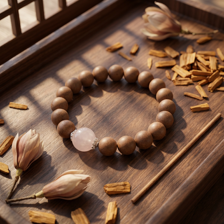【Solace】HERBAL SCENT Rose Quartz & Agarwood Beaded Bracelet - Goose Pear & Sandalwood Floral Heritage Blend, Mind-Calming