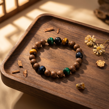 【Keen】HERBAL SCENT Sandalwood & Tiger's Eye Bracelet - Agarwood & Albizia Mind-Clarity Blend, Pet-Friendly