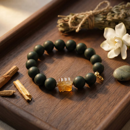 Herbal Scent Artisan Gardenia & Fo-Ti Incense Bead Bracelet with Natural Agate - 12mm