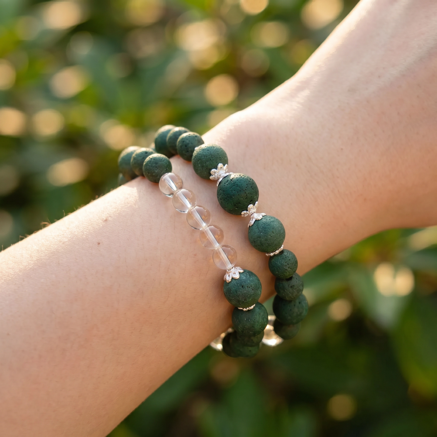 【Breeze】HERBAL SCENT Green Matte & Crystal Double-Strand Bracelet - Chamomile & Phellodendron Cooling Heritage Blend, Pet-Friendly