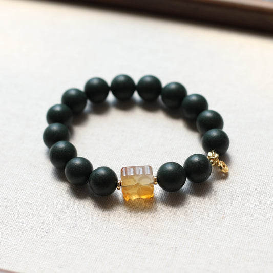 【Soothed】Herbal Scent Artisan Gardenia & Fo-Ti Incense Bead Bracelet with Natural Agate - 12mm