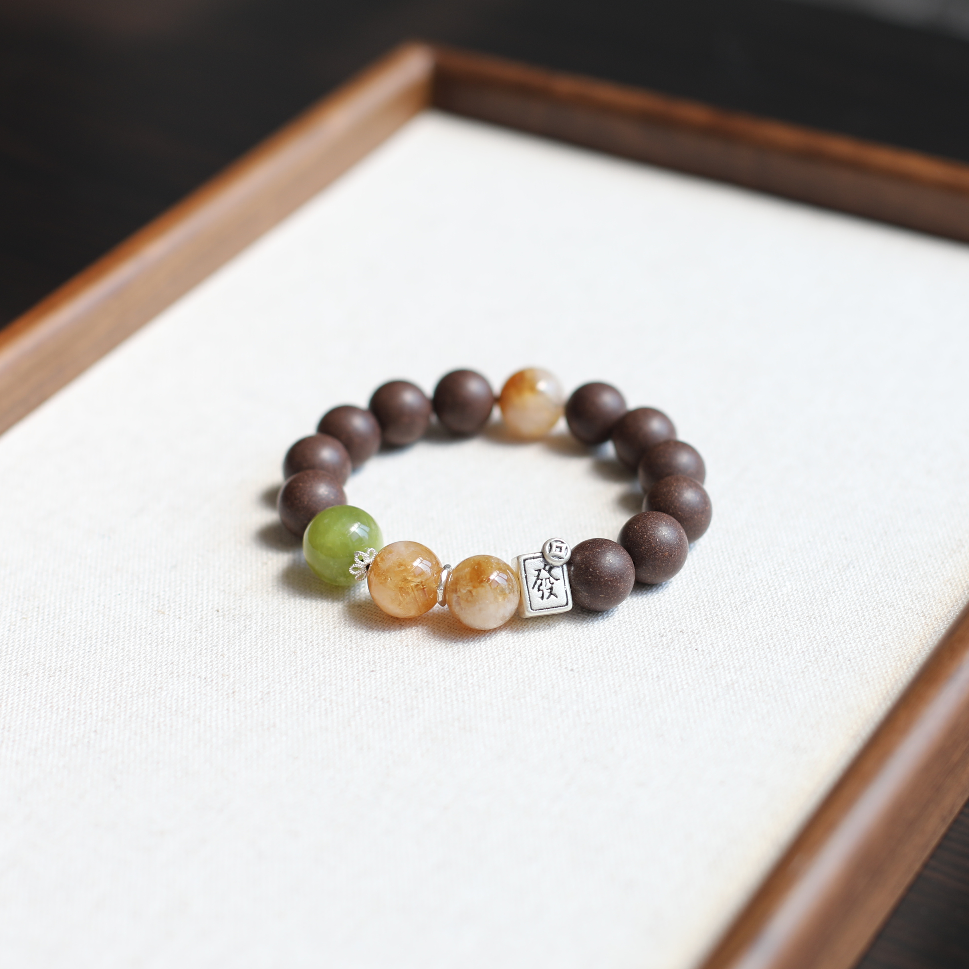 【Serene】Herbal Scent Eaglewood and Pear  Anxiety-Relieving Yellow Tower Crystal Bracelet 12mm