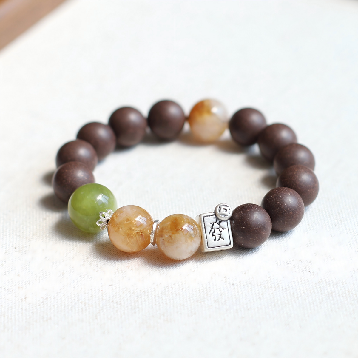 【Serene】Herbal Scent Eaglewood and Pear  Anxiety-Relieving Yellow Tower Crystal Bracelet 12mm
