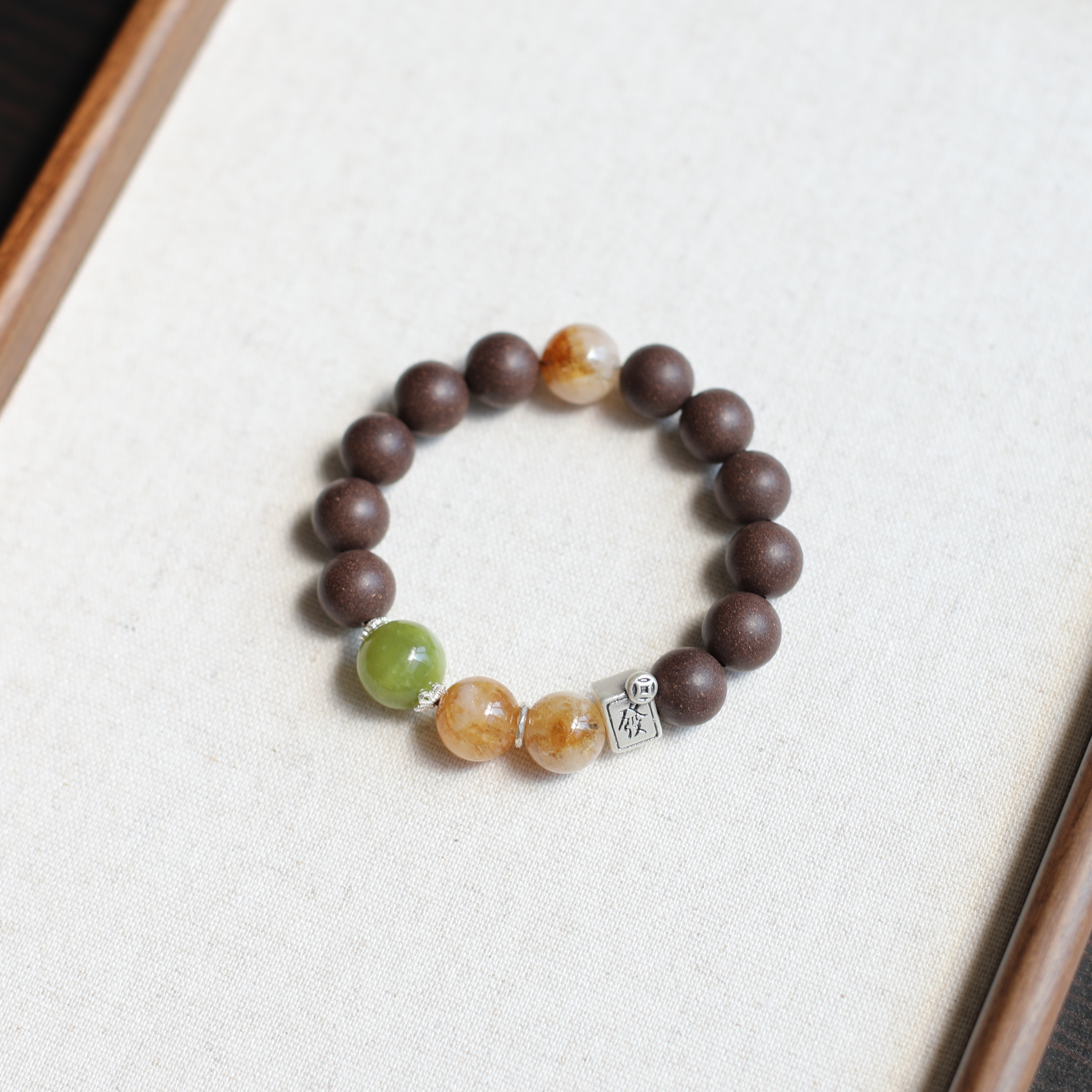 【Serene】Herbal Scent Eaglewood and Pear  Anxiety-Relieving Yellow Tower Crystal Bracelet 12mm