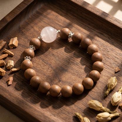 【Solace】HERBAL SCENT Rose Quartz & Agarwood Beaded Bracelet - Goose Pear & Sandalwood Floral Heritage Blend, Mind-Calming