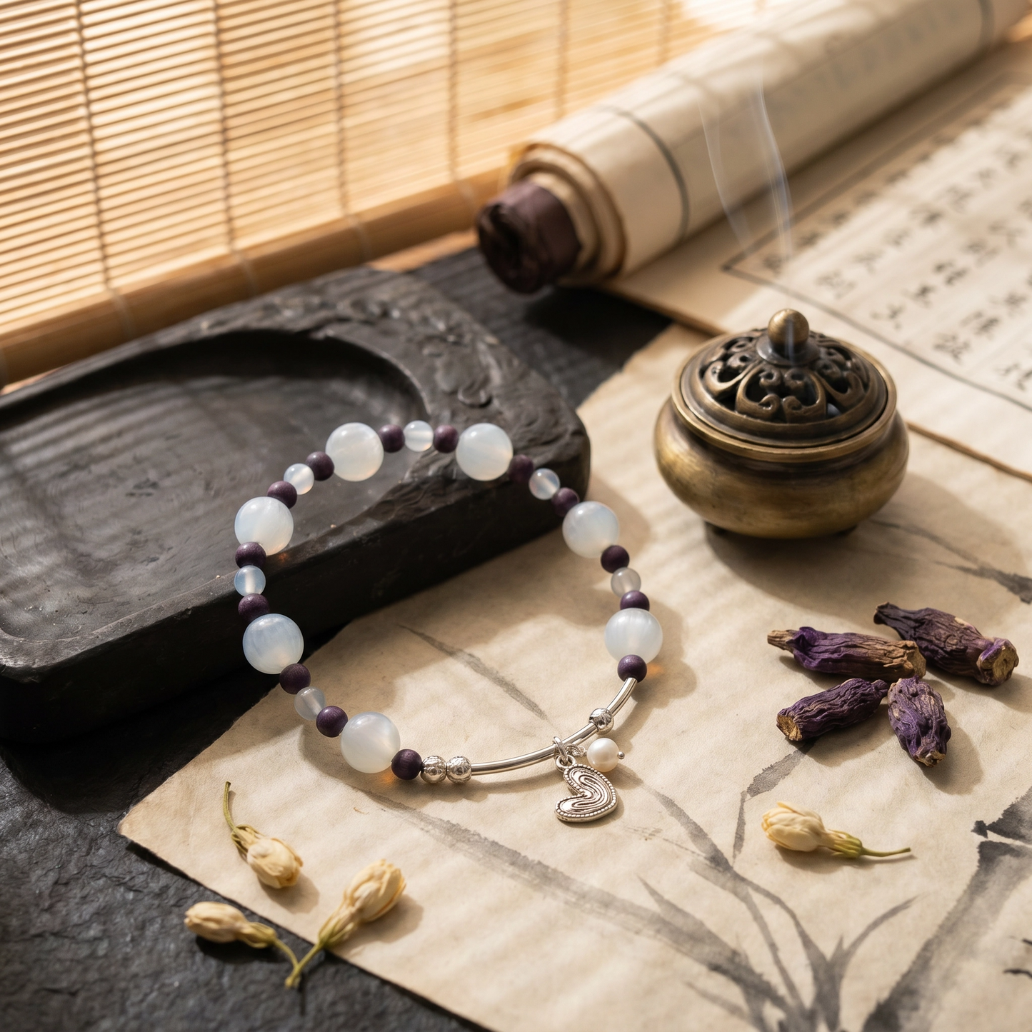 【Violet】HERBAL SCENT Handcrafted Botanical Bracelet - 100% Pet-Safe & Qi-Harmonizing Vitality