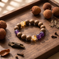 【Ripened】HERBAL SCENT Amber & Amethyst Crystal Bracelet - Lychee & Black Ginseng Fruity Yin Vitality & Fatigue Relief