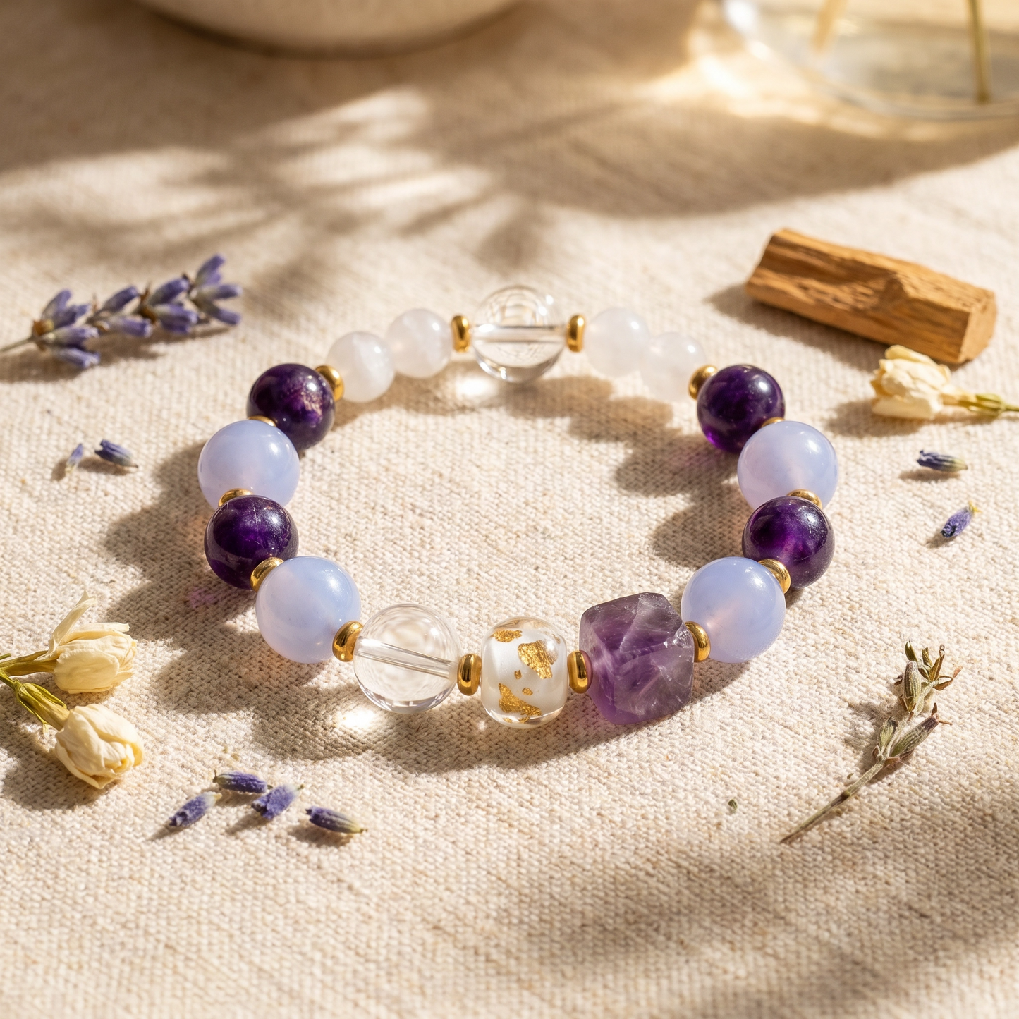 【Heliotrope】HERBAL SCENT Chalcedony & White Crystal Bracelet - Gromwell & Codonopsis Floral Yang Vitality, 100% Pet-Safe