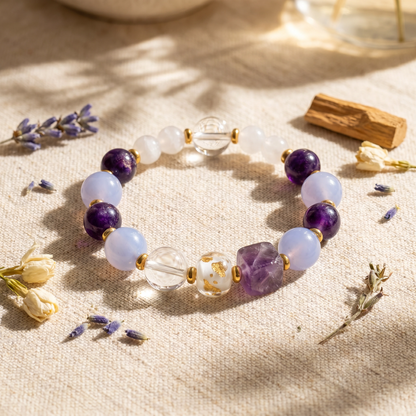 【Heliotrope】HERBAL SCENT Chalcedony & White Crystal Bracelet - Gromwell & Codonopsis Floral Yang Vitality, 100% Pet-Safe