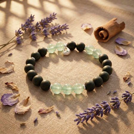 【Quiescent】HERBAL SCENT Matte Black & Light Green Crystal Bracelet - Fo-Ti & Lavender Restful Calm, 100% Pet-Safe