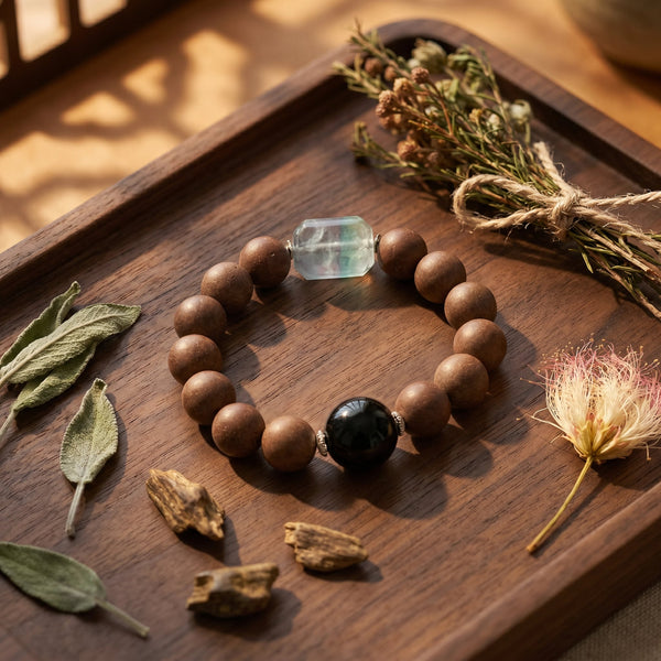 HERBAL SCENT Sandalwood & Salvia Botanical Bracelet - Mental Clarity & Focus (12mm)