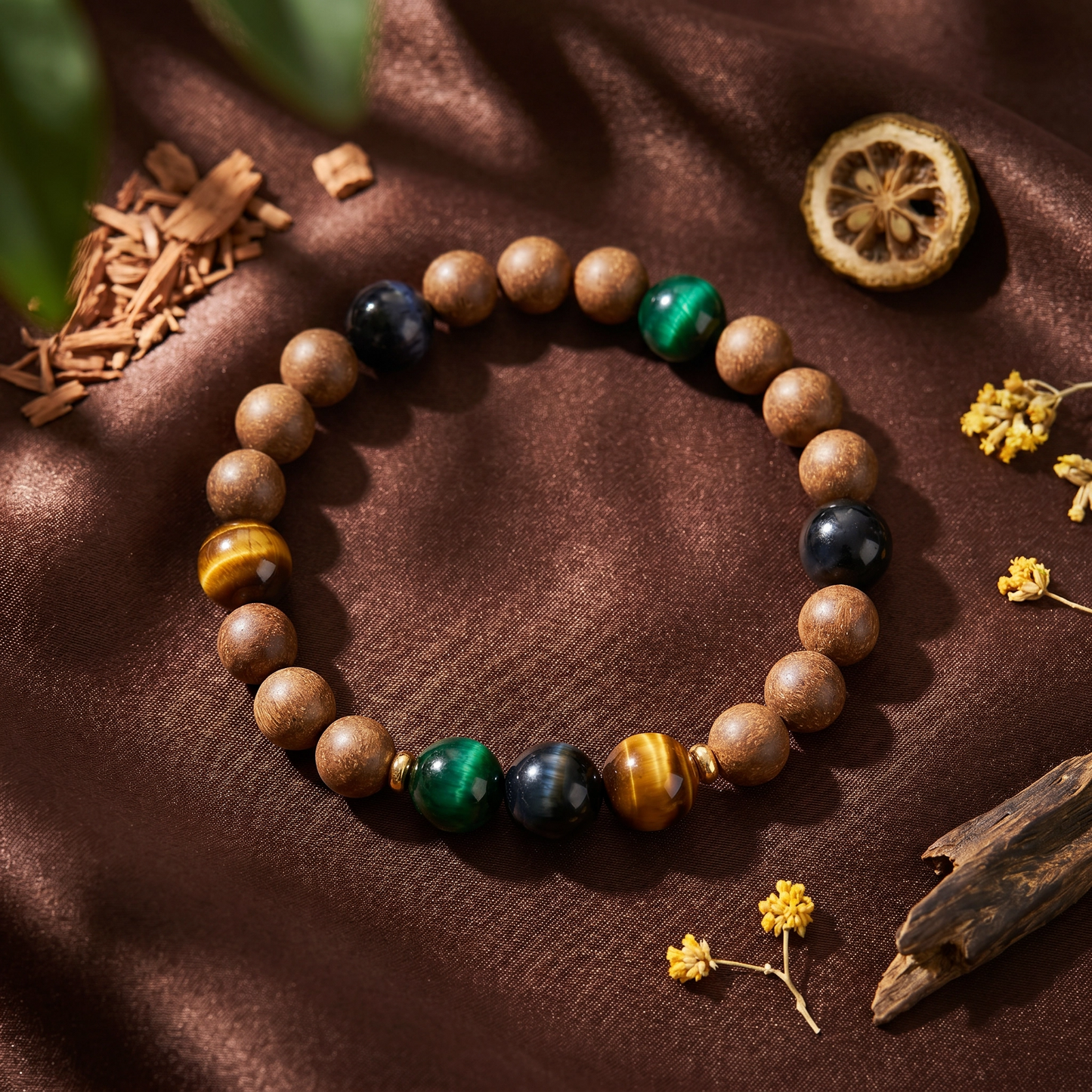 【Keen】HERBAL SCENT Sandalwood & Tiger's Eye Bracelet - Agarwood & Albizia Mind-Clarity Blend, Pet-Friendly