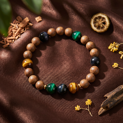 【Keen】HERBAL SCENT Sandalwood & Tiger's Eye Bracelet - Agarwood & Albizia Mind-Clarity Blend, Pet-Friendly