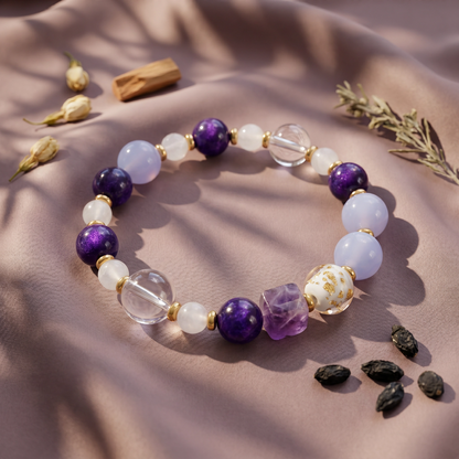 【Heliotrope】HERBAL SCENT Chalcedony & White Crystal Bracelet - Gromwell & Codonopsis Floral Yang Vitality, 100% Pet-Safe
