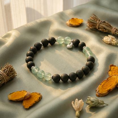 【Quiescent】HERBAL SCENT Matte Black & Light Green Crystal Bracelet - Fo-Ti & Lavender Restful Calm, 100% Pet-Safe