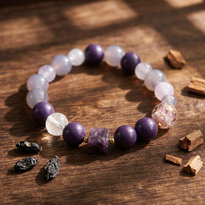 【Heliotrope】HERBAL SCENT Chalcedony & White Crystal Bracelet - Gromwell & Codonopsis Floral Yang Vitality, 100% Pet-Safe