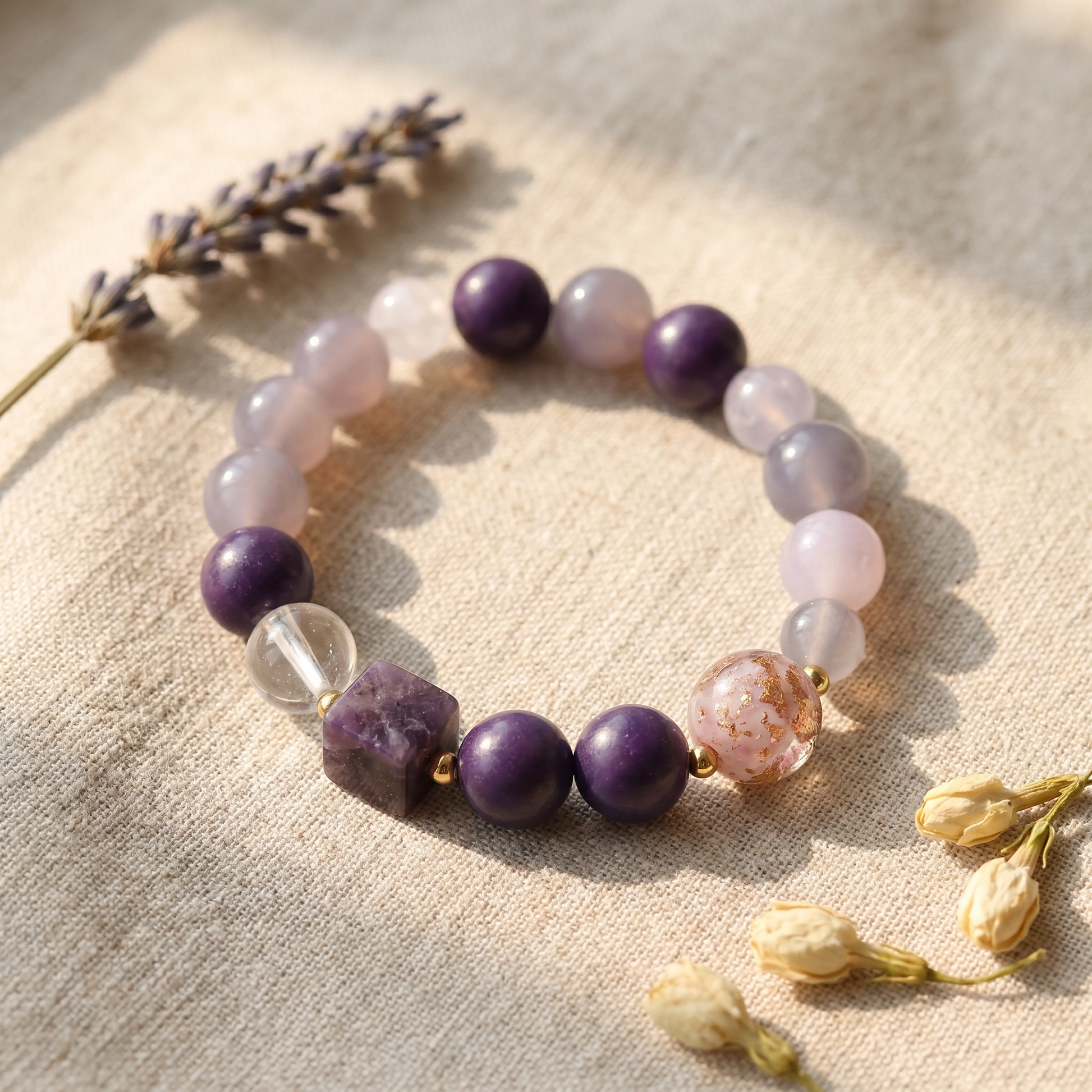 【Heliotrope】HERBAL SCENT Chalcedony & White Crystal Bracelet - Gromwell & Codonopsis Floral Yang Vitality, 100% Pet-Safe