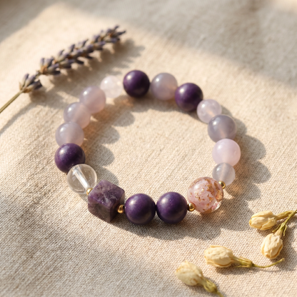 【Heliotrope】HERBAL SCENT Chalcedony & White Crystal Bracelet - Gromwell & Codonopsis Floral Yang Vitality, 100% Pet-Safe