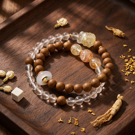 【Honeyed】HERBAL SCENT Amber Fox & Crystal Double-Strand Bracelet - Ginseng & Osmanthus Warming Floral Blend, 100% Pet-Safe
