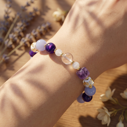 【Heliotrope】HERBAL SCENT Chalcedony & White Crystal Bracelet - Gromwell & Codonopsis Floral Yang Vitality, 100% Pet-Safe