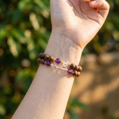 【Lucent】HERBAL SCENT Sandalwood & Amethyst Double-Strand Bracelet - Agarwood & Albizia Mind-Clarity Blend, Pet-Friendly