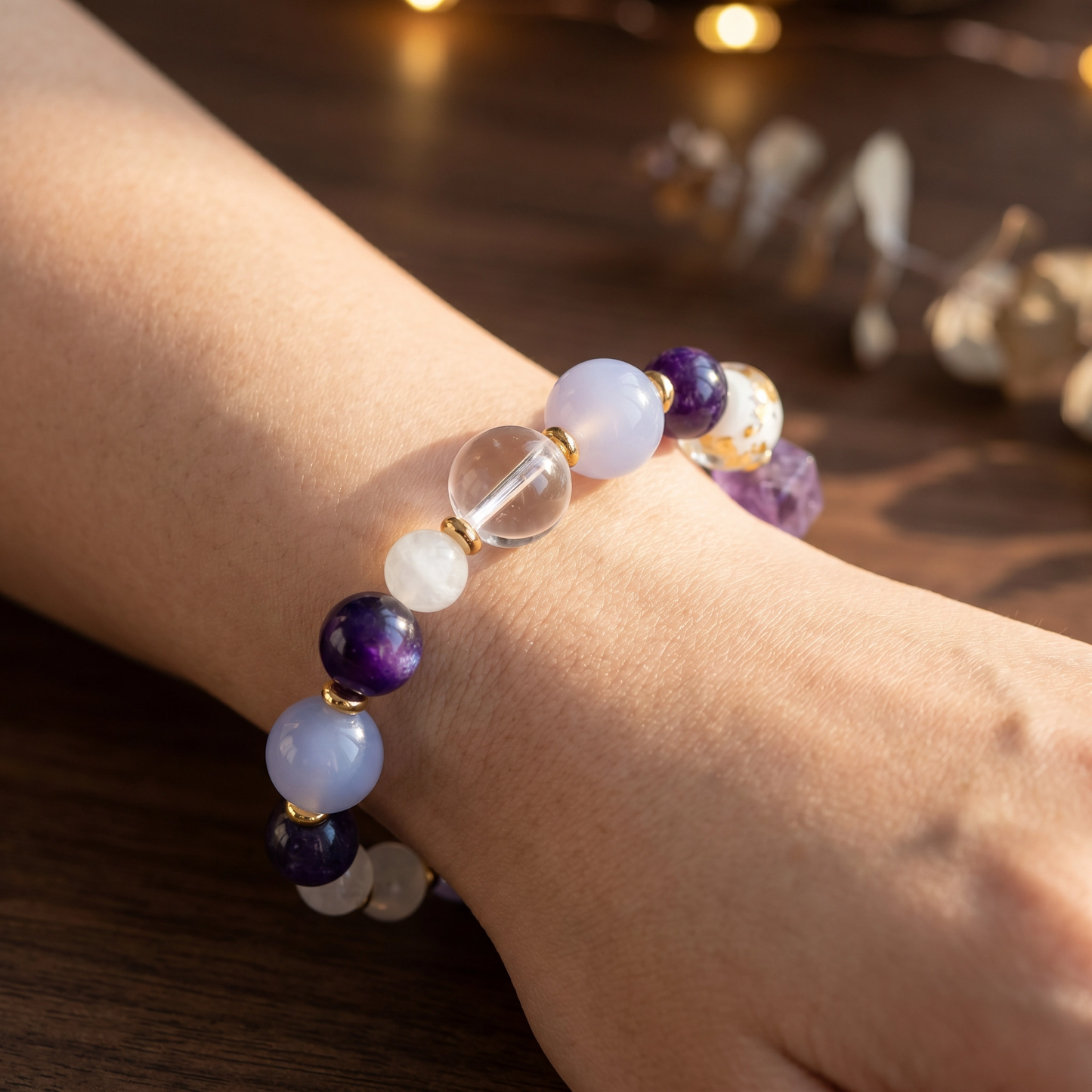 【Heliotrope】HERBAL SCENT Chalcedony & White Crystal Bracelet - Gromwell & Codonopsis Floral Yang Vitality, 100% Pet-Safe
