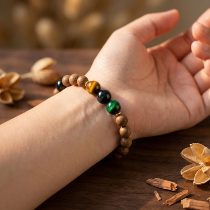 【Keen】HERBAL SCENT Sandalwood & Tiger's Eye Bracelet - Agarwood & Albizia Mind-Clarity Blend, Pet-Friendly