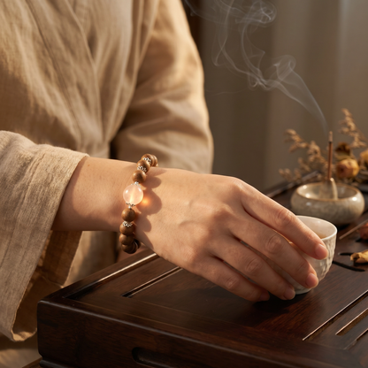 【Solace】HERBAL SCENT Rose Quartz & Agarwood Beaded Bracelet - Goose Pear & Sandalwood Floral Heritage Blend, Mind-Calming