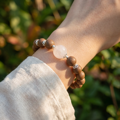 【Solace】HERBAL SCENT Rose Quartz & Agarwood Beaded Bracelet - Goose Pear & Sandalwood Floral Heritage Blend, Mind-Calming