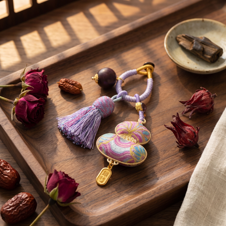 【Amaranth】HERBAL SCENT Song Brocade Rose-Purple Gourd Bag Charm - Ink Rose & Spine Date Seed Fortune Blend, 100% Pet-Safe