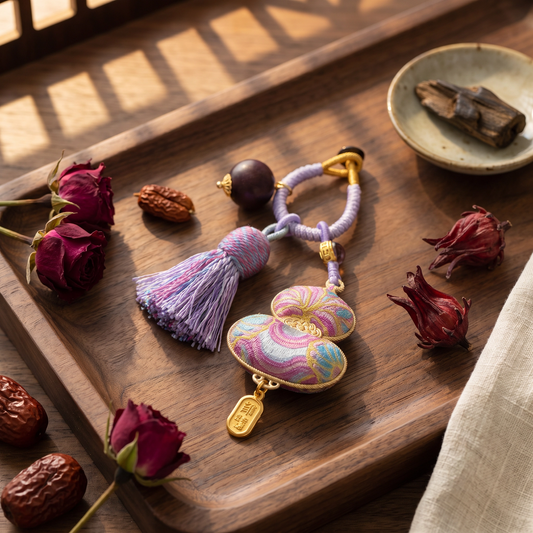 【Amaranth】HERBAL SCENT Song Brocade Rose-Purple Gourd Bag Charm - Ink Rose & Spine Date Seed Fortune Blend, 100% Pet-Safe