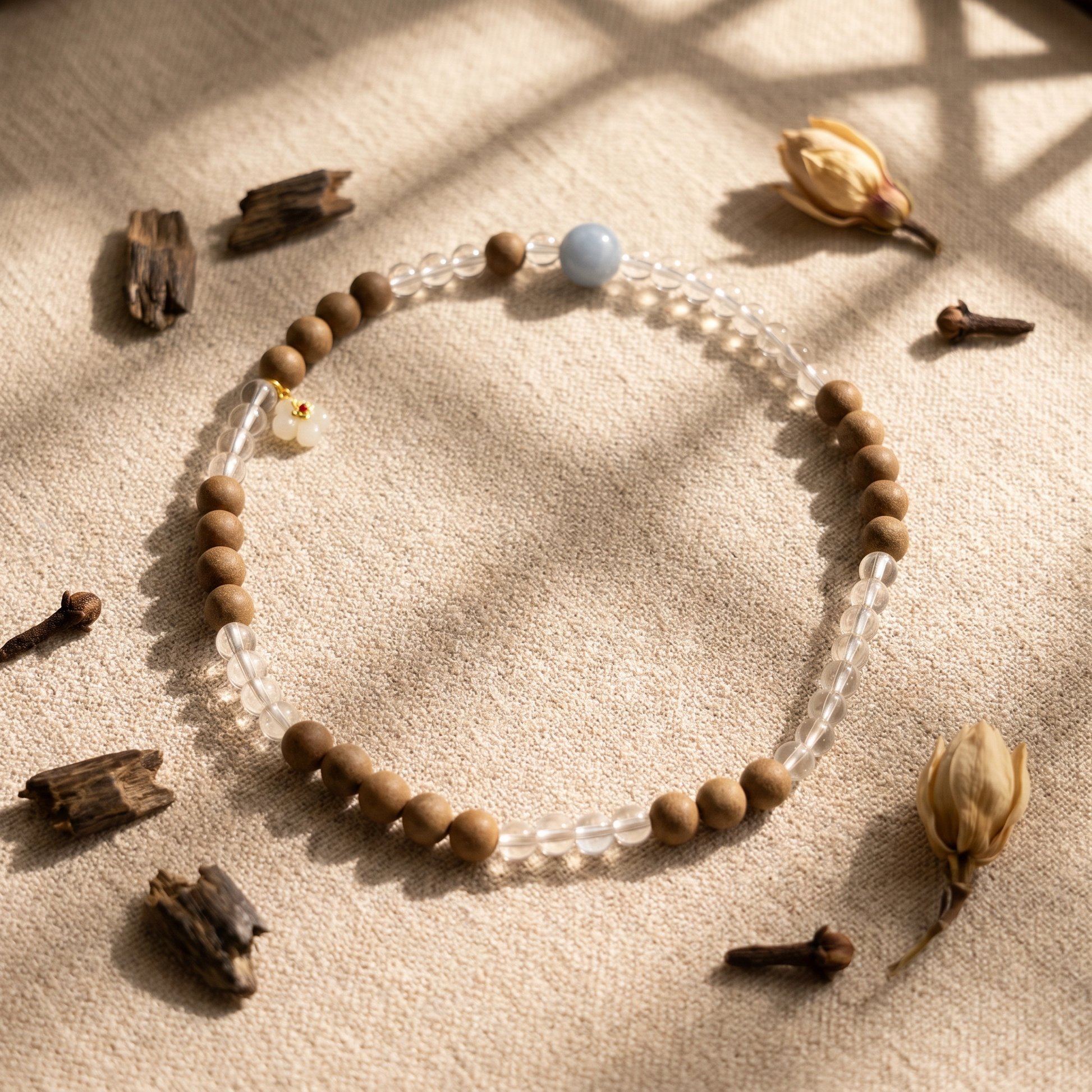 【Repose】HERBAL SCENT Agarwood & White Crystal Double-Strand Bracelet - Goose Pear Palace Blend Mind-Calming