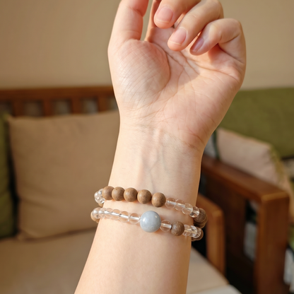 【Repose】HERBAL SCENT Agarwood & White Crystal Double-Strand Bracelet - Goose Pear Palace Blend Mind-Calming