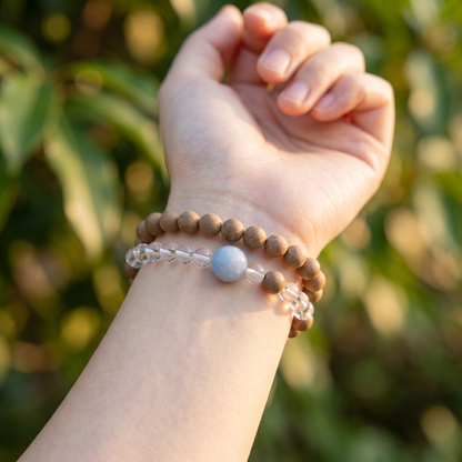 【Repose】HERBAL SCENT Agarwood & White Crystal Double-Strand Bracelet - Goose Pear Palace Blend Mind-Calming
