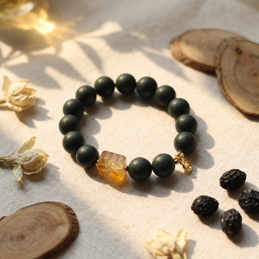 Herbal Scent Artisan Gardenia & Fo-Ti Incense Bead Bracelet with Natural Agate - 12mm — photo 2
