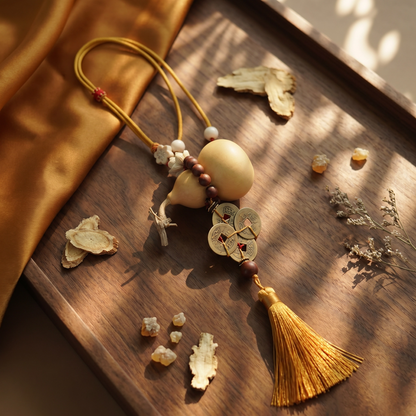 【Vitalizing】HERBAL SCENT Wealth-Attracting Vitality Car Charm - Ginseng Angelica Gourd & Five Emperor Coins