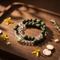 【Breeze】HERBAL SCENT Green Matte & Crystal Double-Strand Bracelet - Chamomile & Phellodendron Cooling Heritage Blend, Pet-Friendly