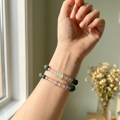 【Breeze】HERBAL SCENT Green Matte & Crystal Double-Strand Bracelet - Chamomile & Phellodendron Cooling Heritage Blend, Pet-Friendly