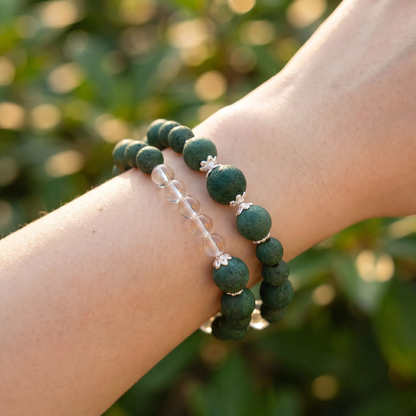 【Breeze】HERBAL SCENT Green Matte & Crystal Double-Strand Bracelet - Chamomile & Phellodendron Cooling Heritage Blend, Pet-Friendly