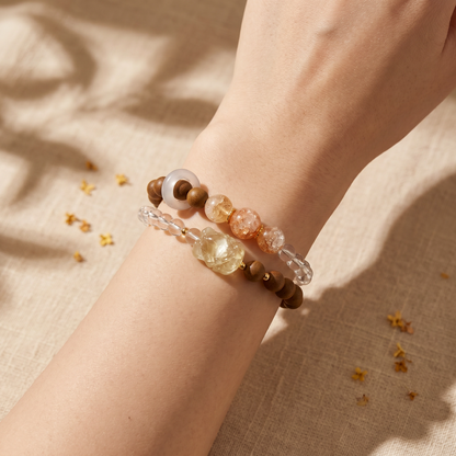 【Honeyed】HERBAL SCENT Amber Fox & Crystal Double-Strand Bracelet - Ginseng & Osmanthus Warming Floral Blend, 100% Pet-Safe